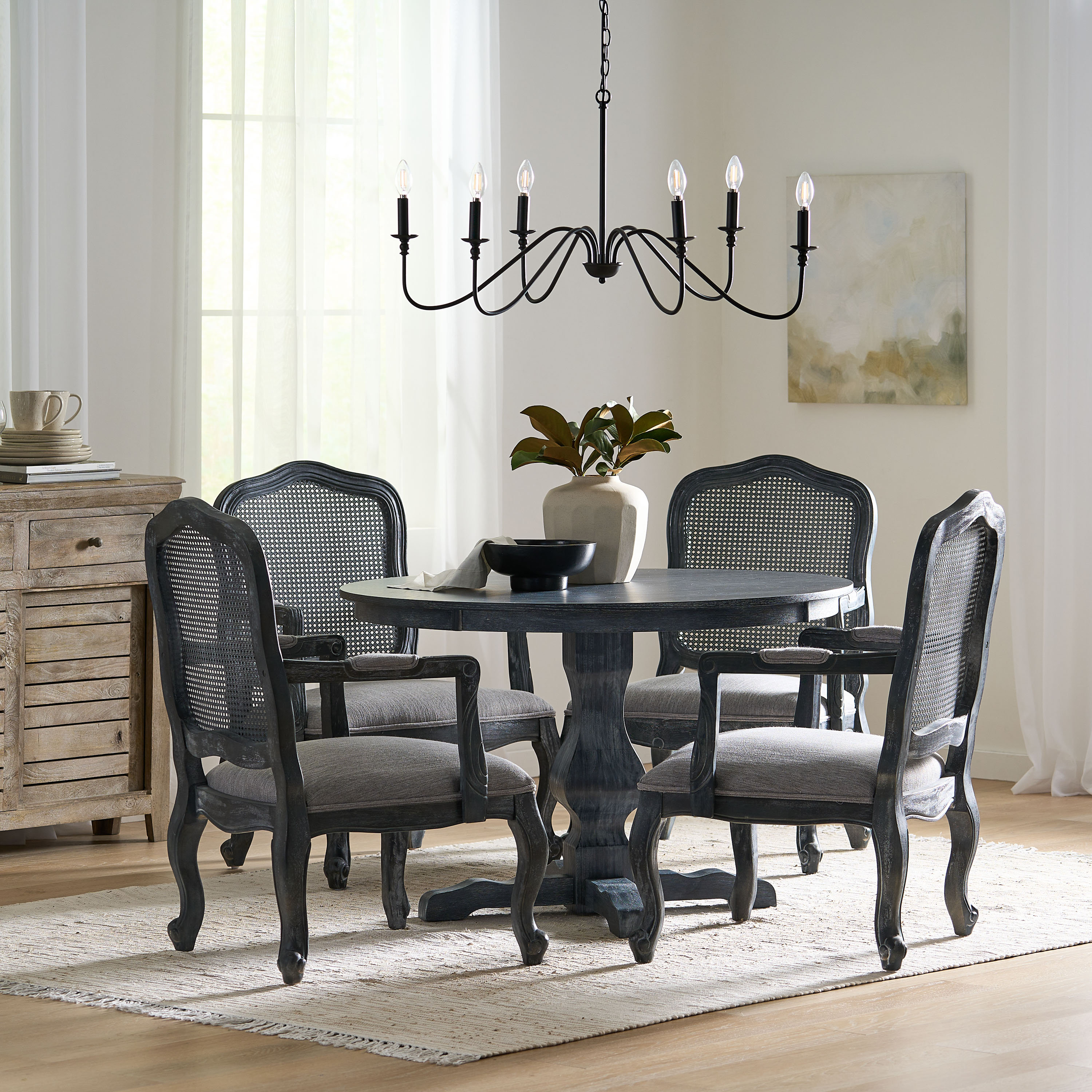 Laurel Foundry Modern Farmhouse Nannie Fabric Rubberwood And Cane 5 Piece Circular Dining Set Reviews Wayfair